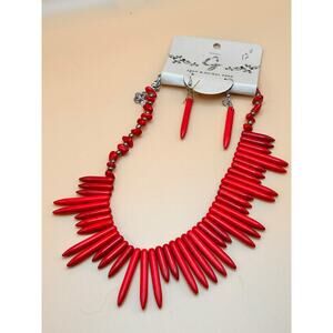 Southwestern Pointed Red Bead Necklace & Earrings Set